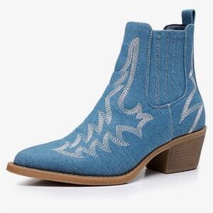 New! Women's denim cowboy Boots ankle cottage Motorcycle Festival 8.5 light blue